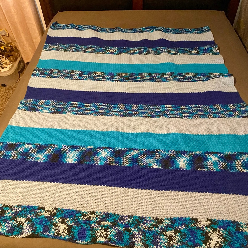 Queen Striped Crochet Blanket